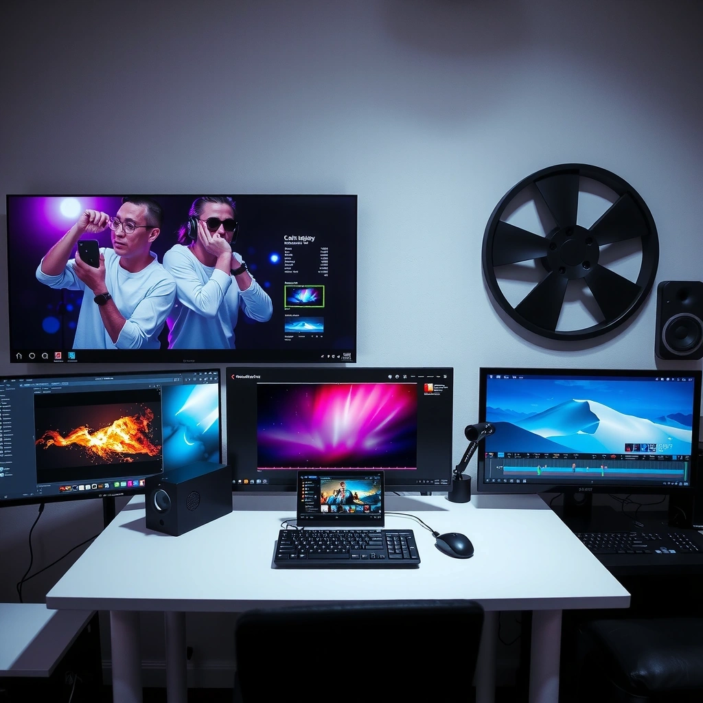 Creative video editing workspace with artistic effects and transitions