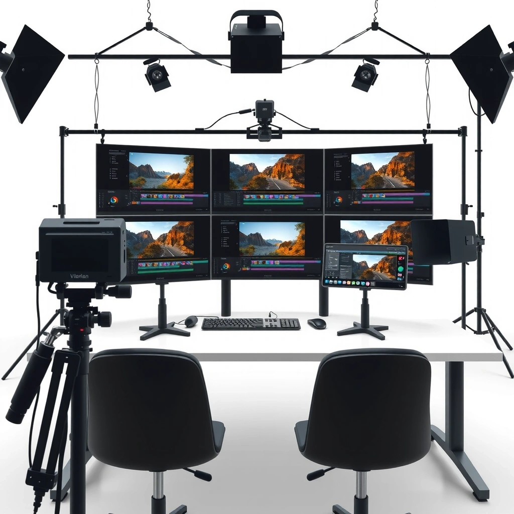 Professional video editing workspace
